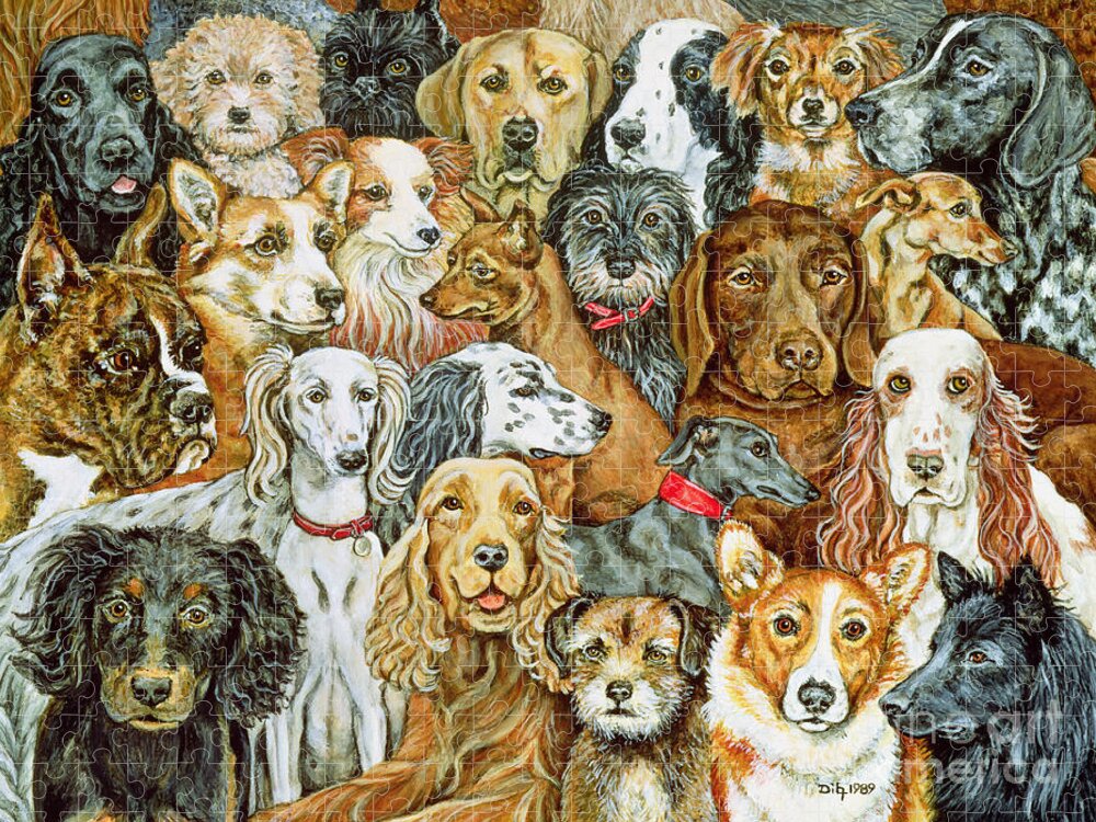 Dog Spread Puzzle featuring the painting Dog Spread by Ditz