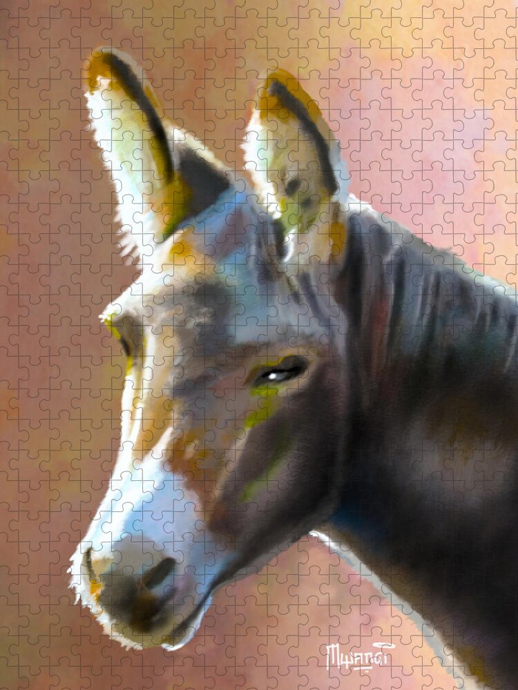 Zebra Jigsaw Puzzle featuring the painting Donkey Hee-Haw by Anthony Mwangi