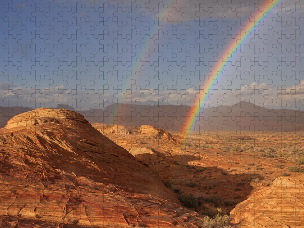 Rainbow Jigsaw Puzzle featuring the photograph Double Rainbow At The Valley Of Fire by Steve Wolfe