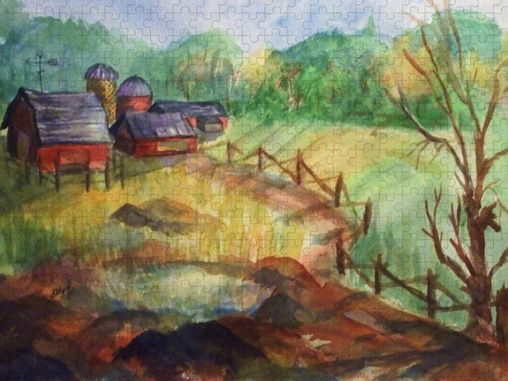 Barn Jigsaw Puzzle featuring the painting Down the Road a Piece by Ellen Levinson
