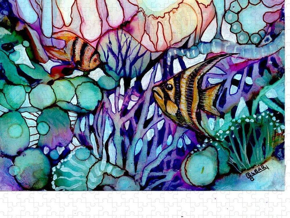 Vibrant Colorful Sea Jewels Purple Jigsaw Puzzle featuring the painting Down Under by Joan Clear