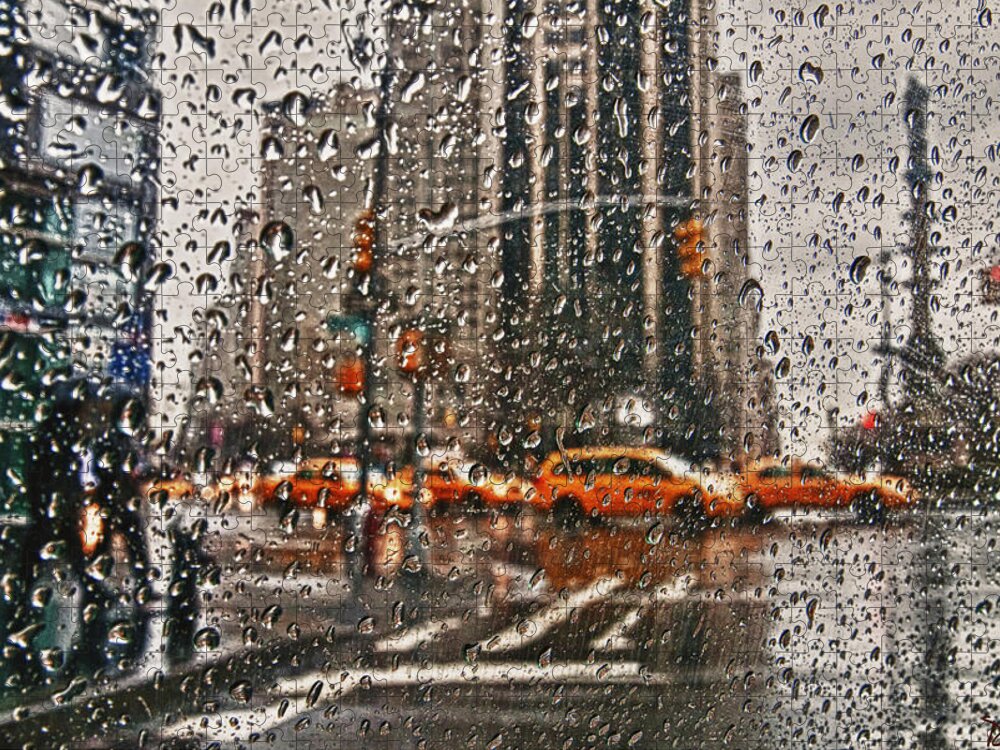 New York Jigsaw Puzzle featuring the photograph Downpour in Manhattan by Peggy Dietz