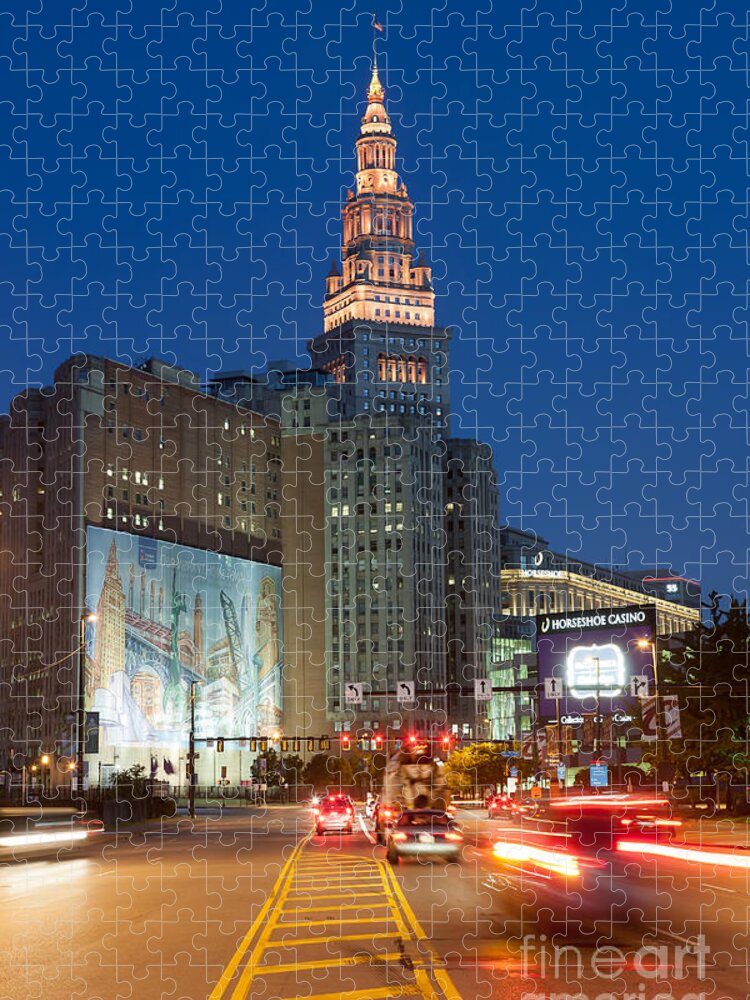 Clarence Holmes Jigsaw Puzzle featuring the photograph Downtown Cleveland Morning Traffic I by Clarence Holmes