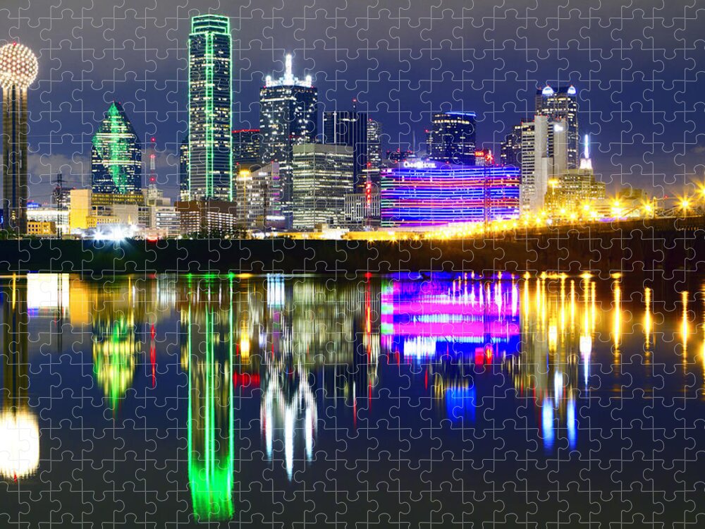 Scenics Jigsaw Puzzle featuring the photograph Downtown Dallas Skyline Reflections by Matthew Visinsky