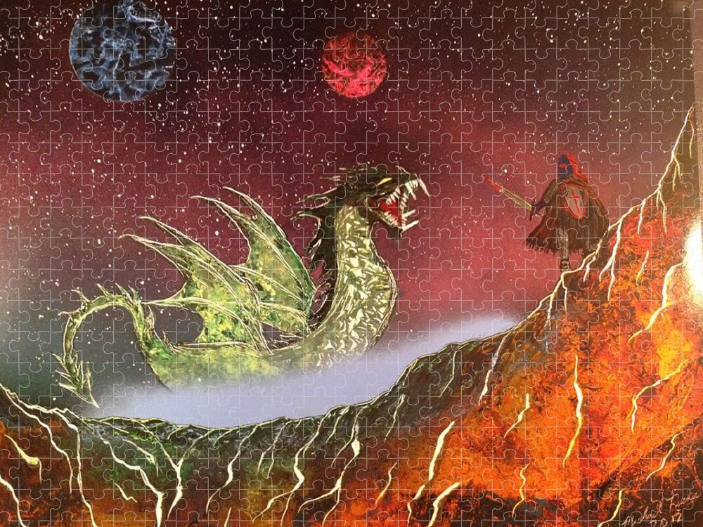 Dragon Jigsaw Puzzle featuring the painting Dragon by Michael Rucker
