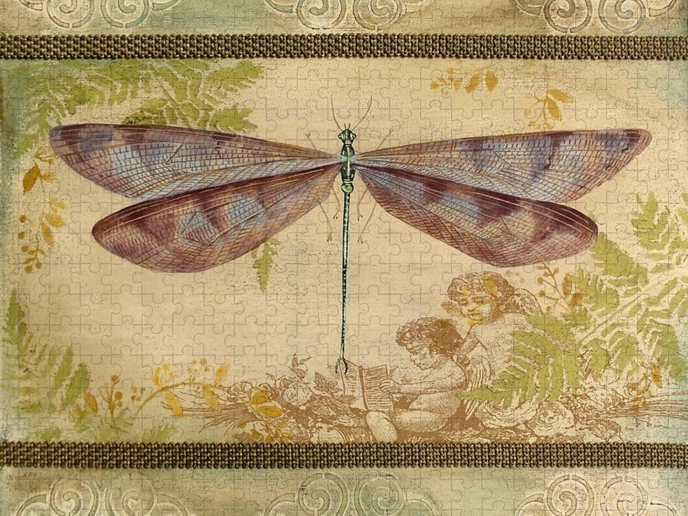 Acrylic Painting Jigsaw Puzzle featuring the painting Dragonfly and the Angel-4 by Jean Plout