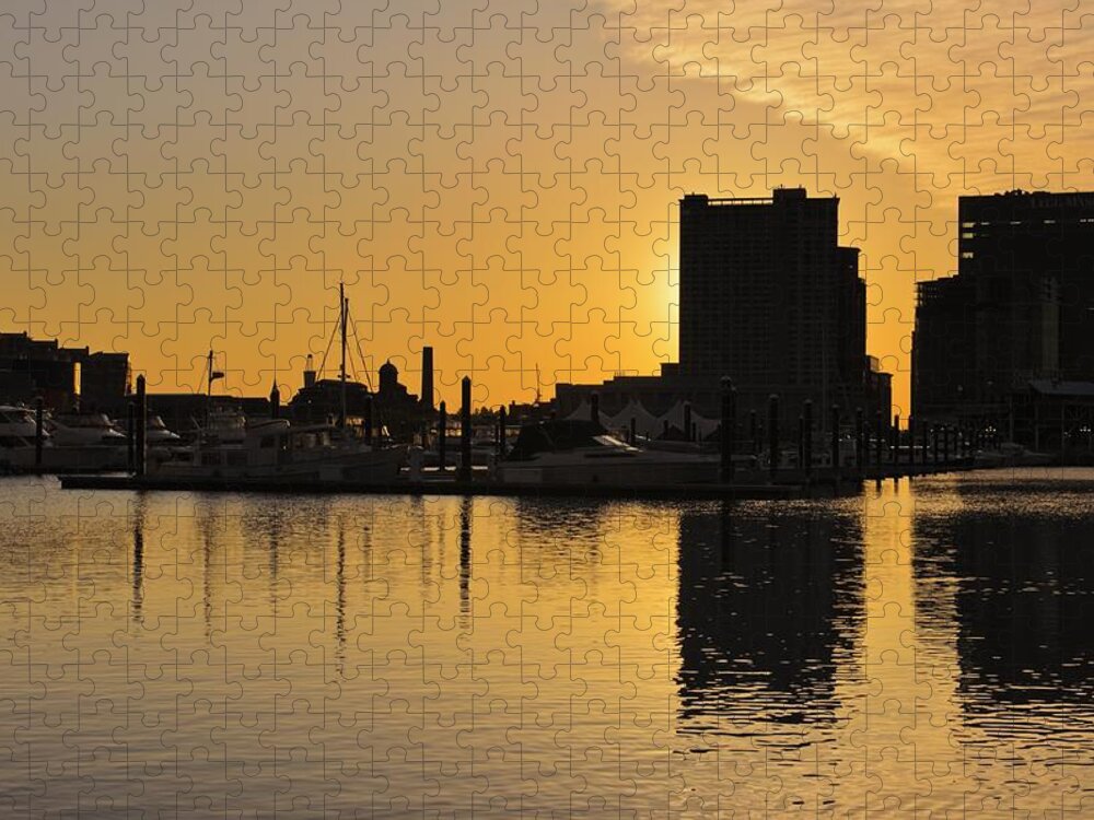 Dramatic Jigsaw Puzzle featuring the photograph Dramatic Golden Sunrise Baltimore Inner Harbor by Marianne Campolongo