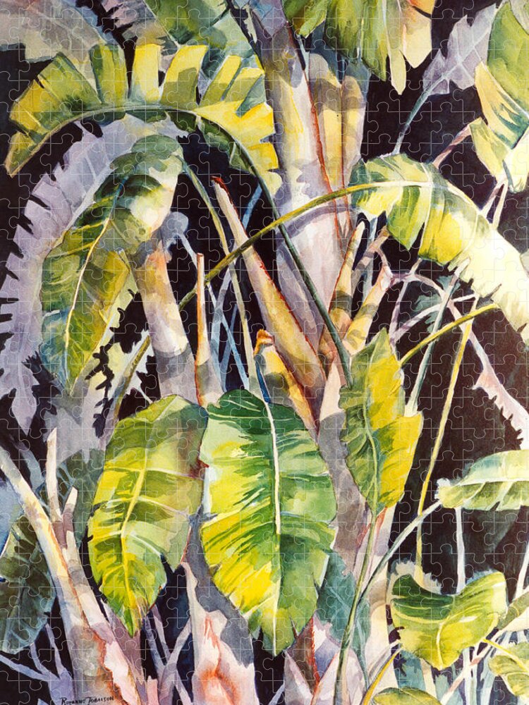 Banana Leaves Jigsaw Puzzle featuring the painting Dramatic Tropics by Roxanne Tobaison