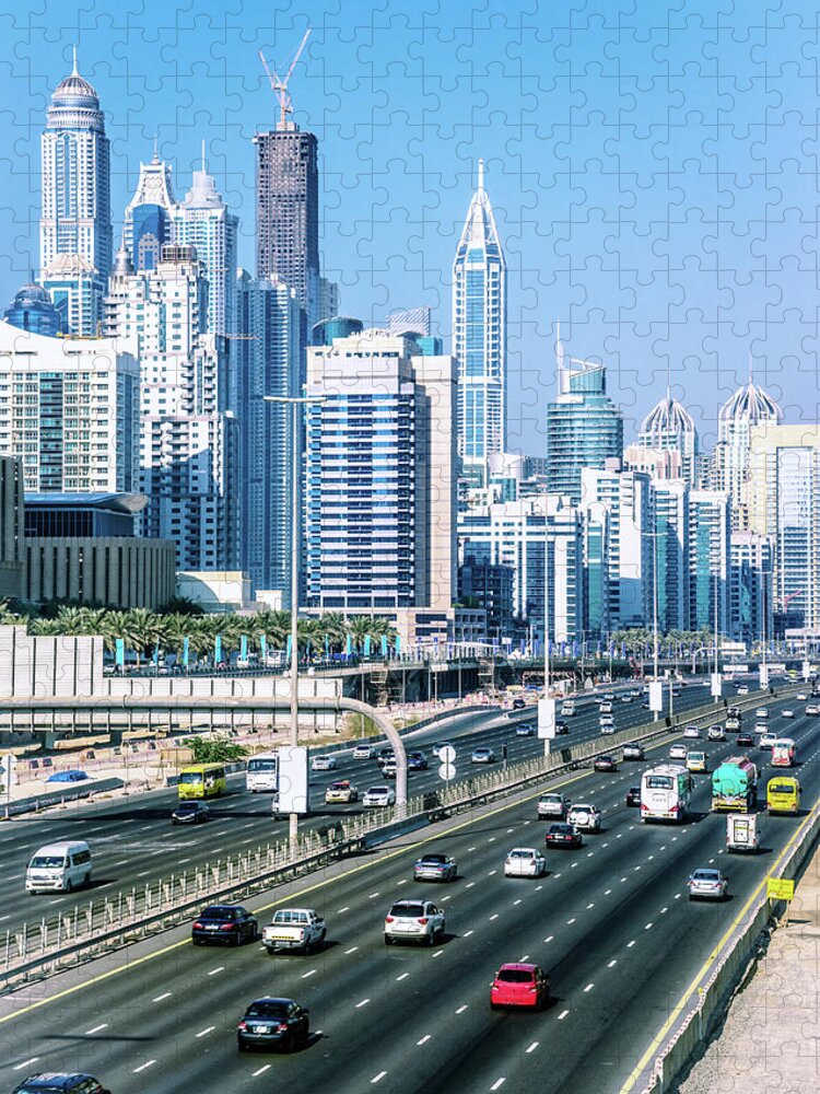Downtown District Jigsaw Puzzle featuring the photograph Drive Into Dubai by Juergen Sack