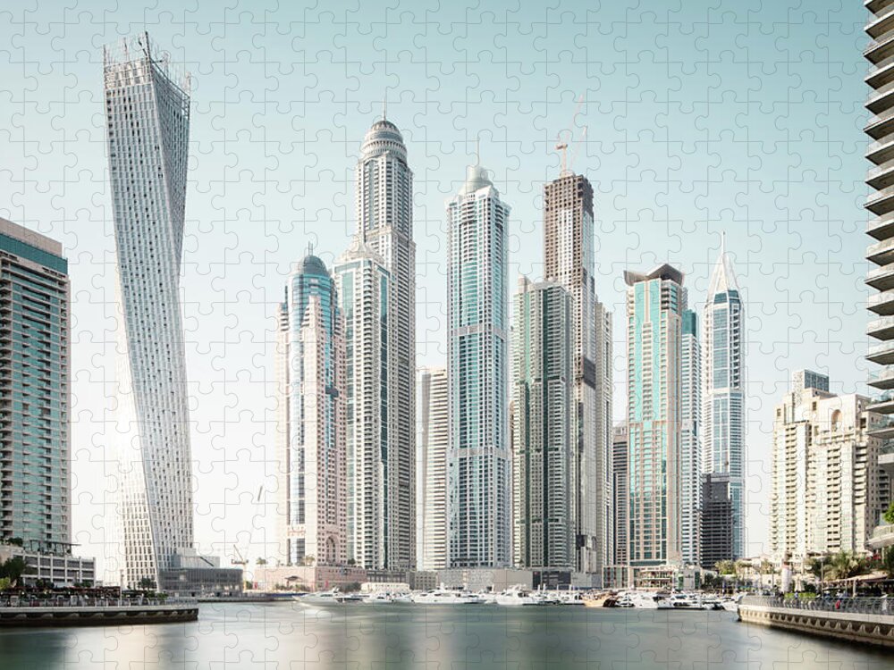Tranquility Jigsaw Puzzle featuring the photograph Dubai Marina Futuristic Buildings by Spreephoto.de