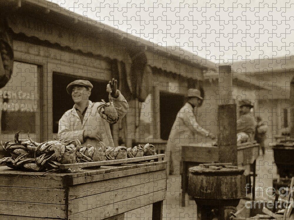 Dungeness Crab Jigsaw Puzzle featuring the photograph Dungeness crabs at Fisherman's Wharf at San Francisco California. circa 1935 by Monterey County Historical Society