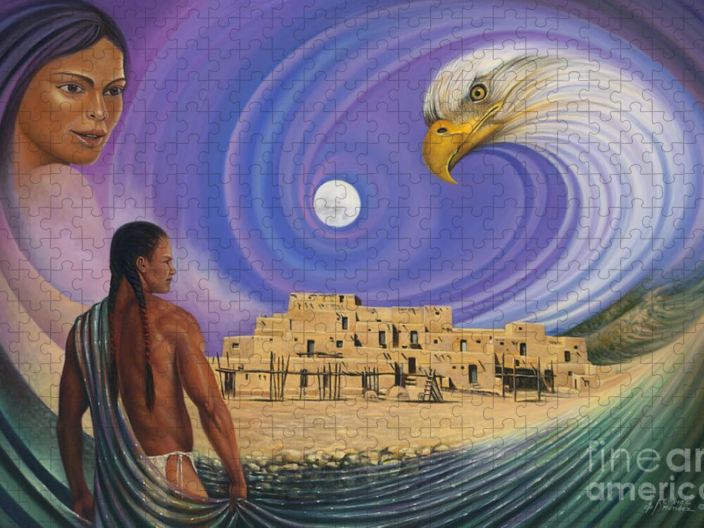 Taos Jigsaw Puzzle featuring the painting Dynamic Taos I by Ricardo Chavez-Mendez