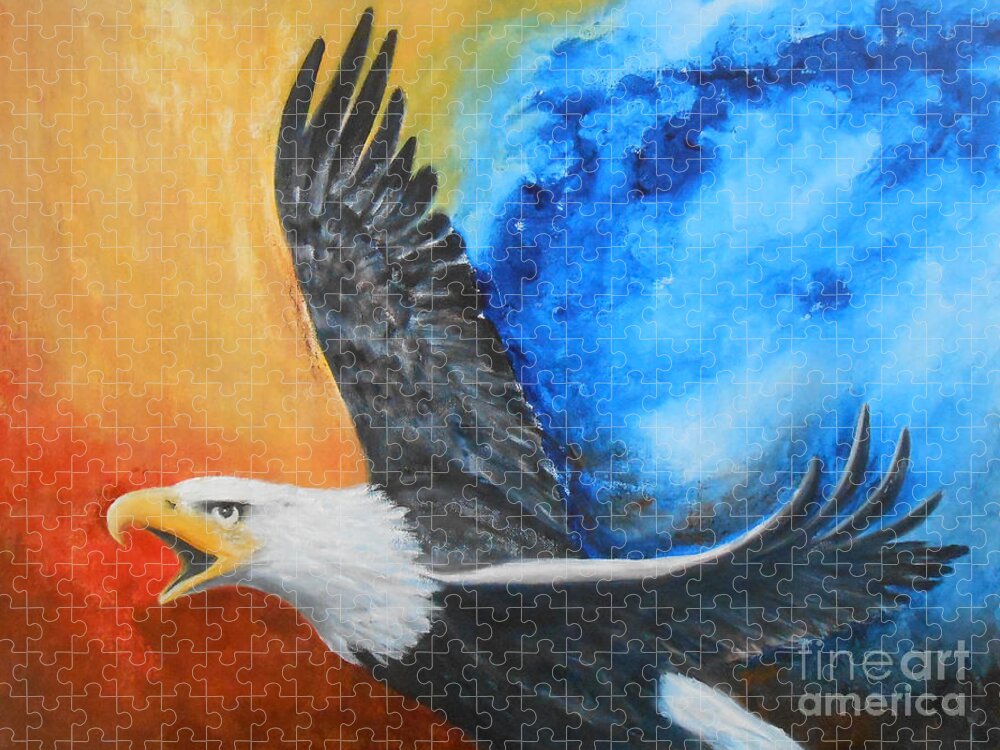 Eagle Jigsaw Puzzle featuring the painting Eagle Spirit - Arise and Assert by Jane See