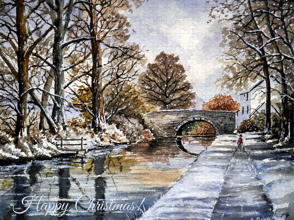 Christmas Card Jigsaw Puzzle featuring the painting Early Fall at Mortimers Bridge The Mon and Brecon canal by Andrew Read