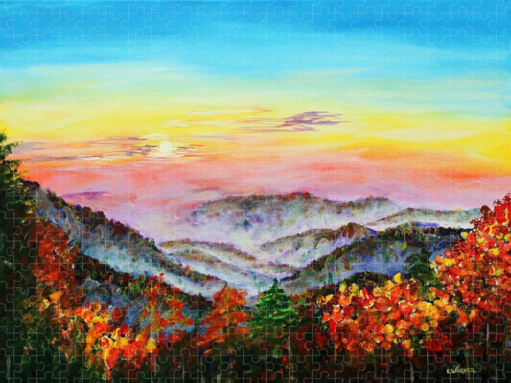 Mountains Jigsaw Puzzle featuring the painting Early Morning Smoky Mountains by Karl Wagner