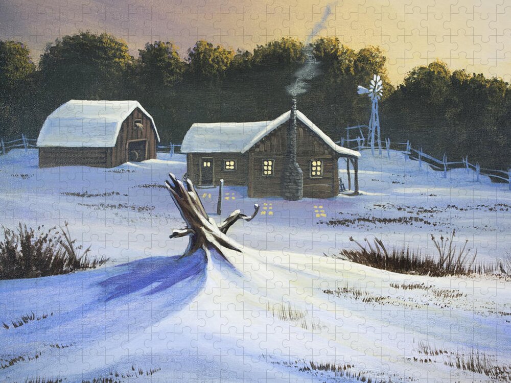 Sunset Jigsaw Puzzle featuring the painting Early Snow by Jack Malloch