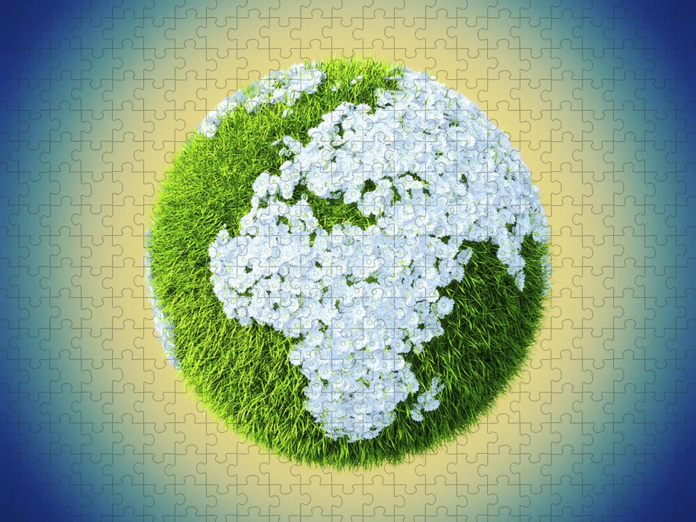 Environmental Conservation Jigsaw Puzzle featuring the digital art Earth Made Of Grass And Flowers Set Up by Maciej Frolow
