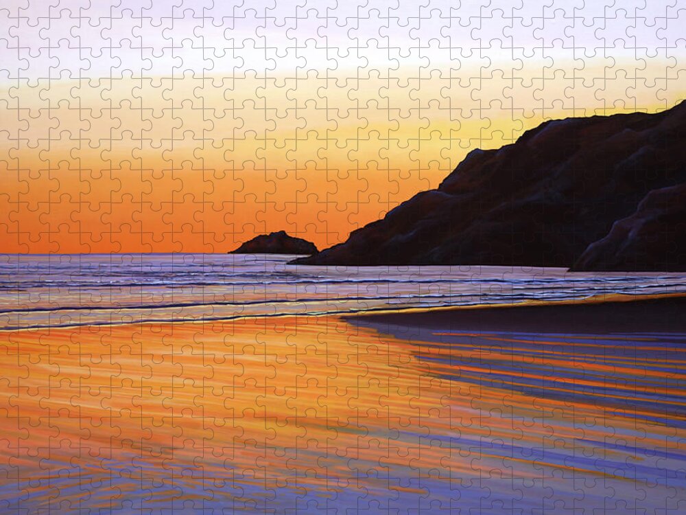Sunset Puzzle featuring the painting Earth Sunrise Sea by Paul Meijering