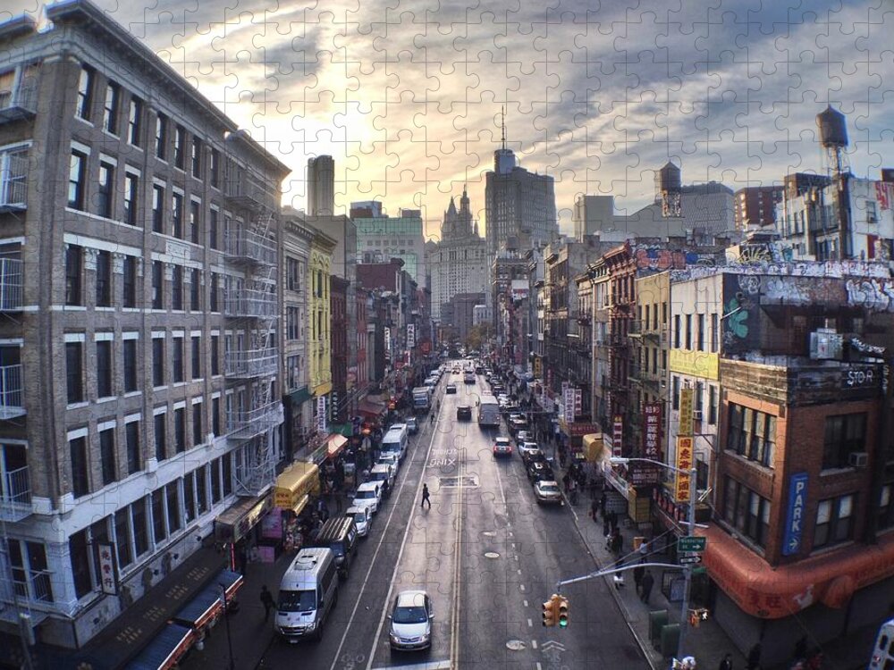 Land Vehicle Jigsaw Puzzle featuring the photograph East Broadway At Dusk by Jannis Werner