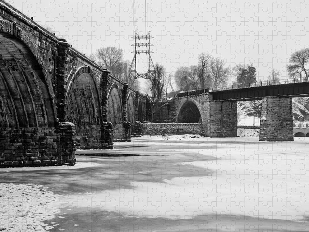 East Jigsaw Puzzle featuring the photograph East Falls Railroad Bridges in the Dead of Winter by Bill Cannon