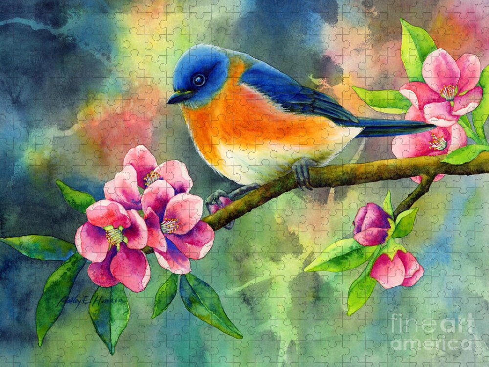 Bird Jigsaw Puzzle featuring the painting Eastern Bluebird by Hailey E Herrera