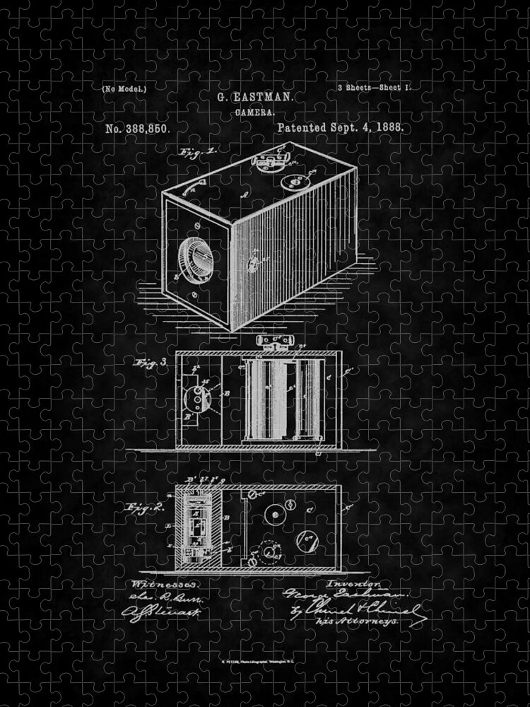 Camera Patent Jigsaw Puzzle featuring the digital art Eastman's 1888 Camera Patent Art-BK by Barry Jones