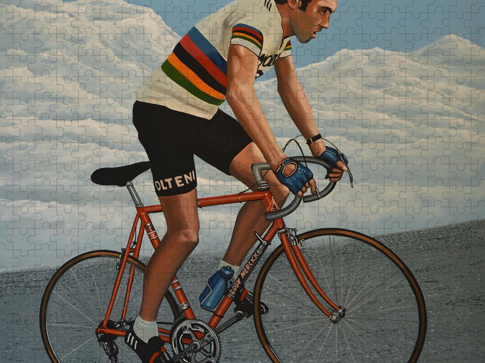 Eddy Merckx Jigsaw Puzzle featuring the painting Eddy Merckx by Paul Meijering
