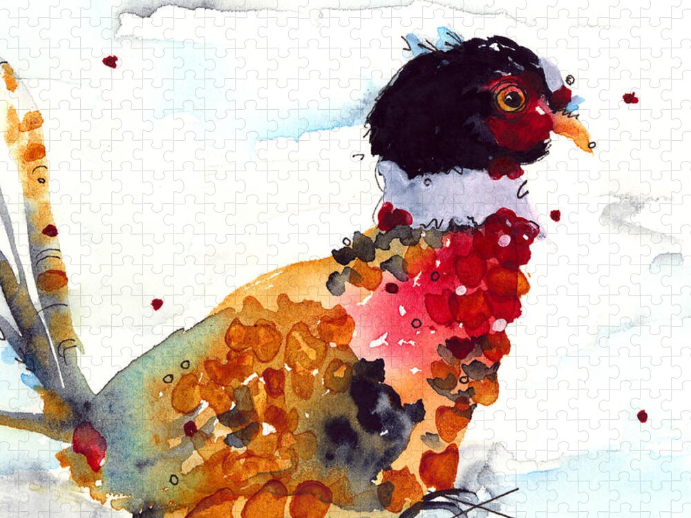 Pheasant Watercolor Jigsaw Puzzle featuring the painting Edgar by Dawn Derman