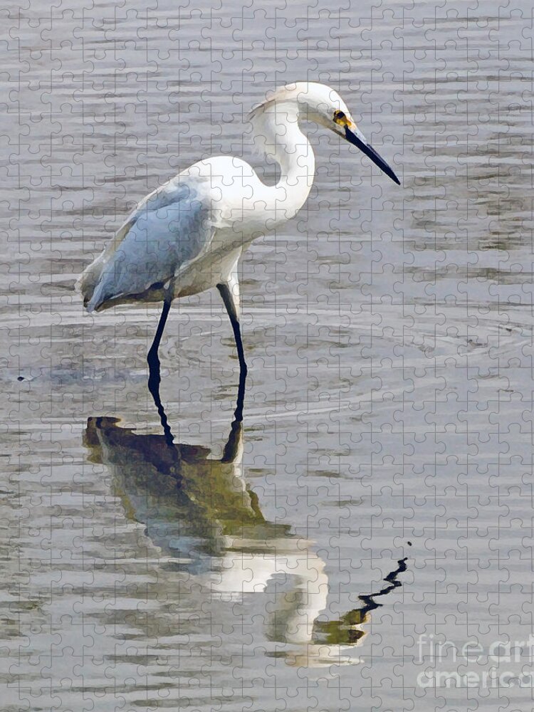 Egret Jigsaw Puzzle featuring the photograph Egret Reflection by Kerri Farley