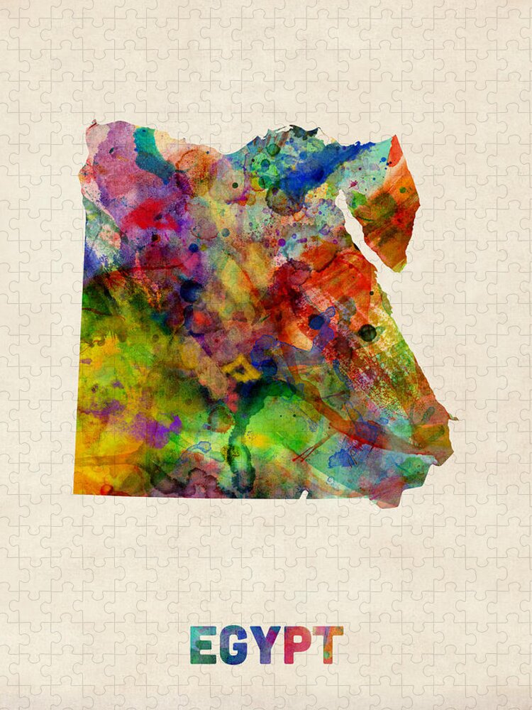 Map Art Jigsaw Puzzle featuring the digital art Egypt Watercolor Map by Michael Tompsett