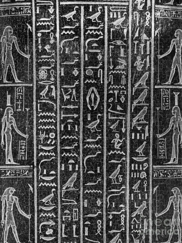 Black And White Jigsaw Puzzle featuring the photograph Egyptian Hieroglyphics by George Holton