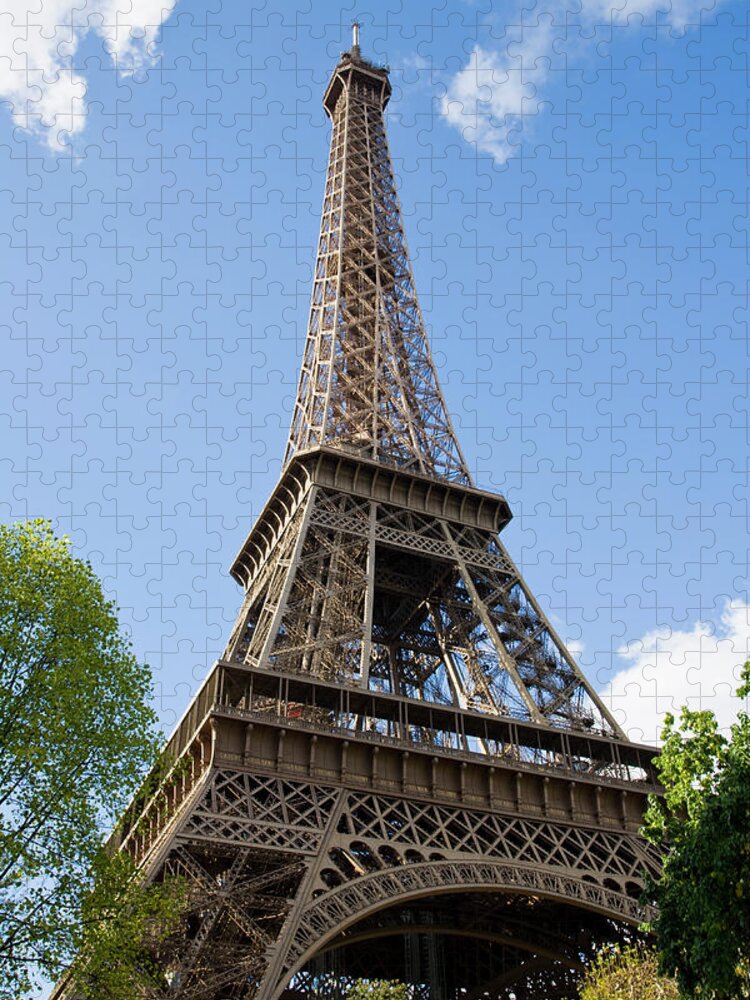 Eiffel Tower Jigsaw Puzzle featuring the photograph Eiffel Tower, Green Trees, Blue Sky And by Peter Gridley
