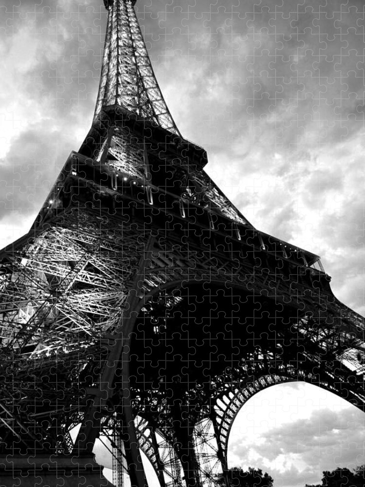 Eiffel Tower Jigsaw Puzzle featuring the photograph Eiffel Tower in Black and White. Ominous sky overhead by Toby McGuire