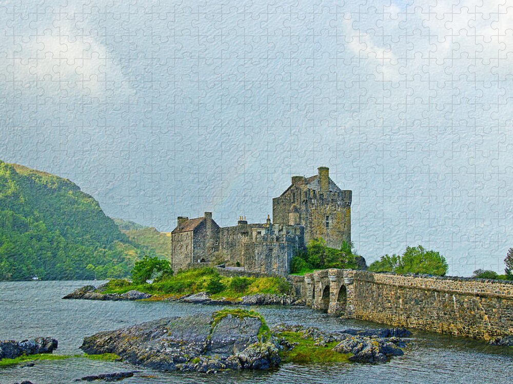 Eilean Donan Castle Jigsaw Puzzle featuring the photograph Eilean Donan Castle Textured 2 by Chris Thaxter