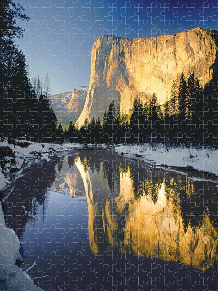Sunset Jigsaw Puzzle featuring the photograph 2M6542-El Cap Reflect by Ed Cooper Photography
