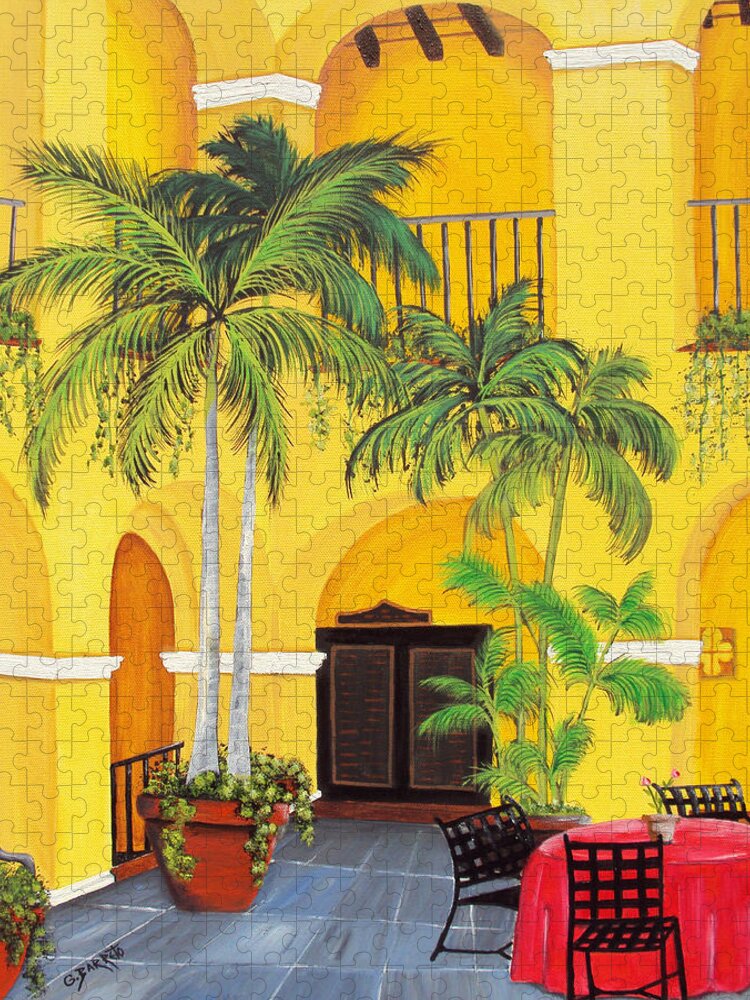 Puerto Rico Convent Jigsaw Puzzle featuring the painting El Convento in Old San Juan by Gloria E Barreto-Rodriguez