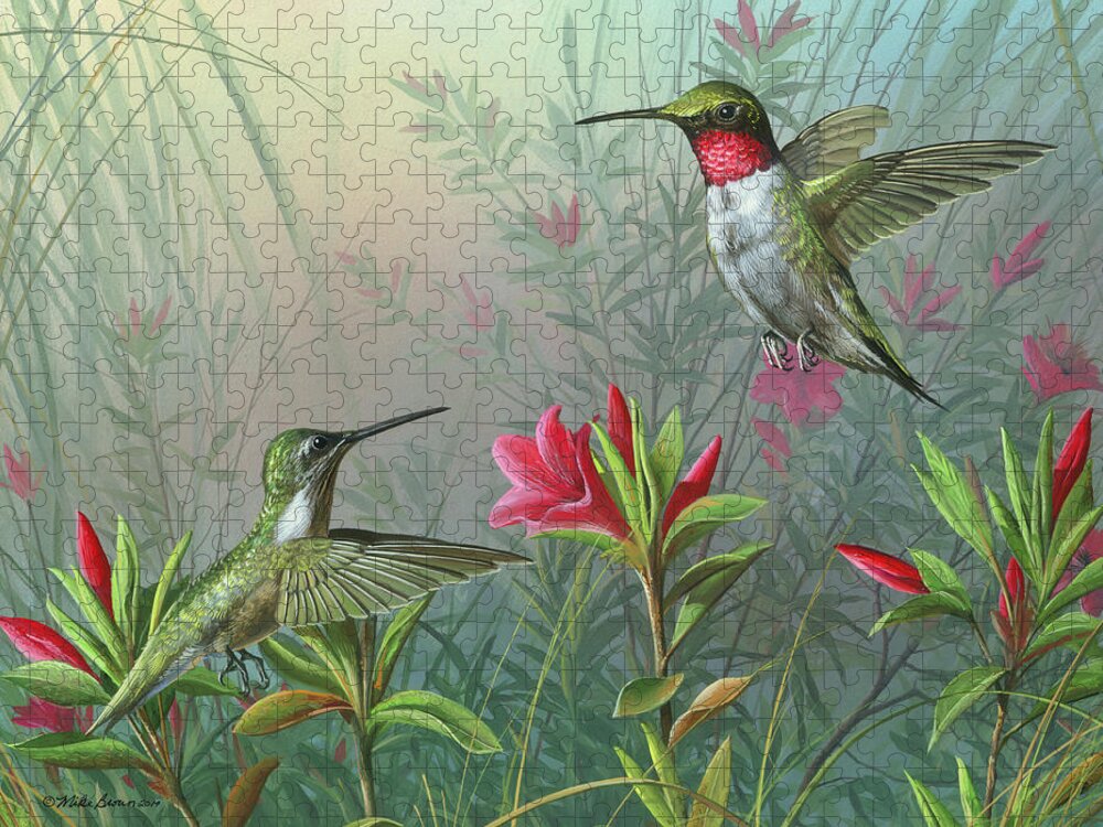 Humming Birds Jigsaw Puzzle featuring the painting Elegance by Mike Brown
