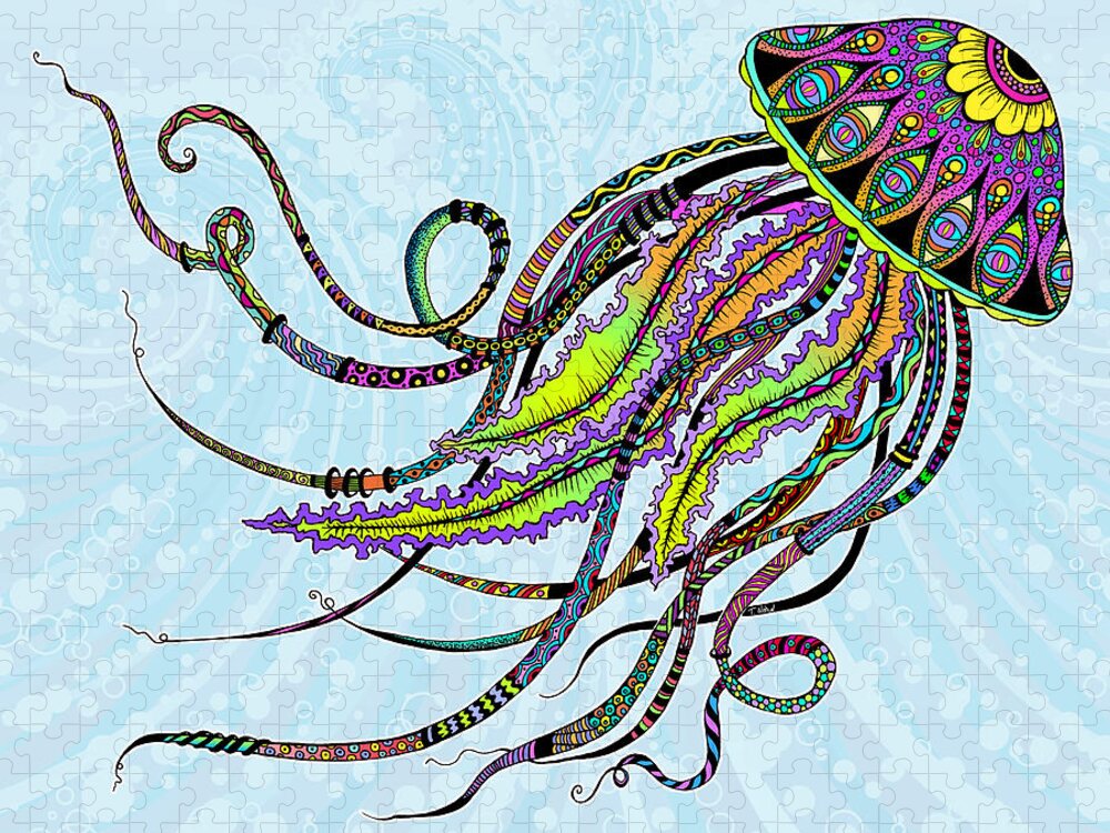 Jellyfish Jigsaw Puzzle featuring the digital art Electric Jellyfish by Tammy Wetzel