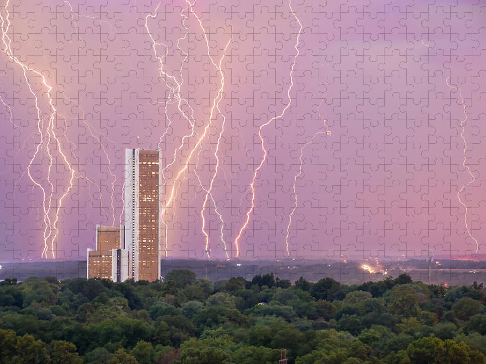 Tulsa Oklahoma Jigsaw Puzzle featuring the photograph Electric Night - CityPlex Towers - Tulsa Oklahoma by Gregory Ballos