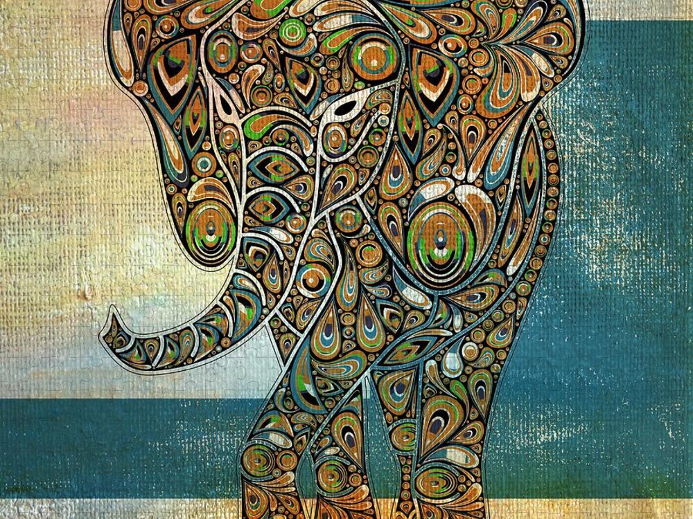 Elephant Jigsaw Puzzle featuring the digital art Elefantos - 01ac03at03b by Variance Collections