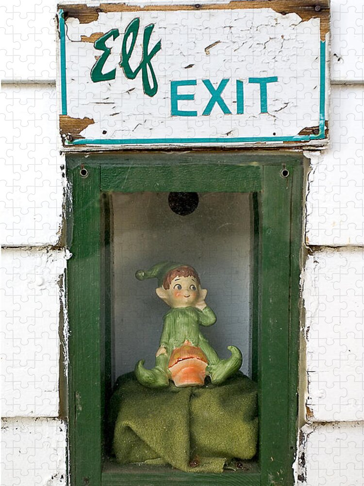 Humor Jigsaw Puzzle featuring the photograph elf exit, Dubuque, Iowa by Steven Ralser