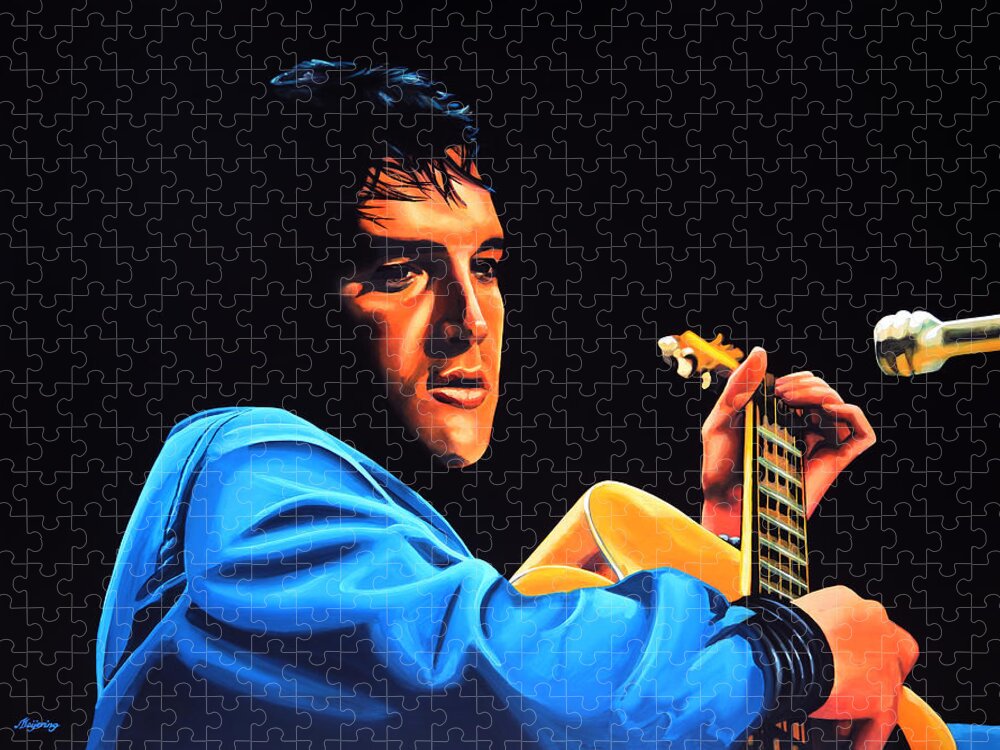 Elvis Jigsaw Puzzle featuring the painting Elvis Presley 2 Painting by Paul Meijering