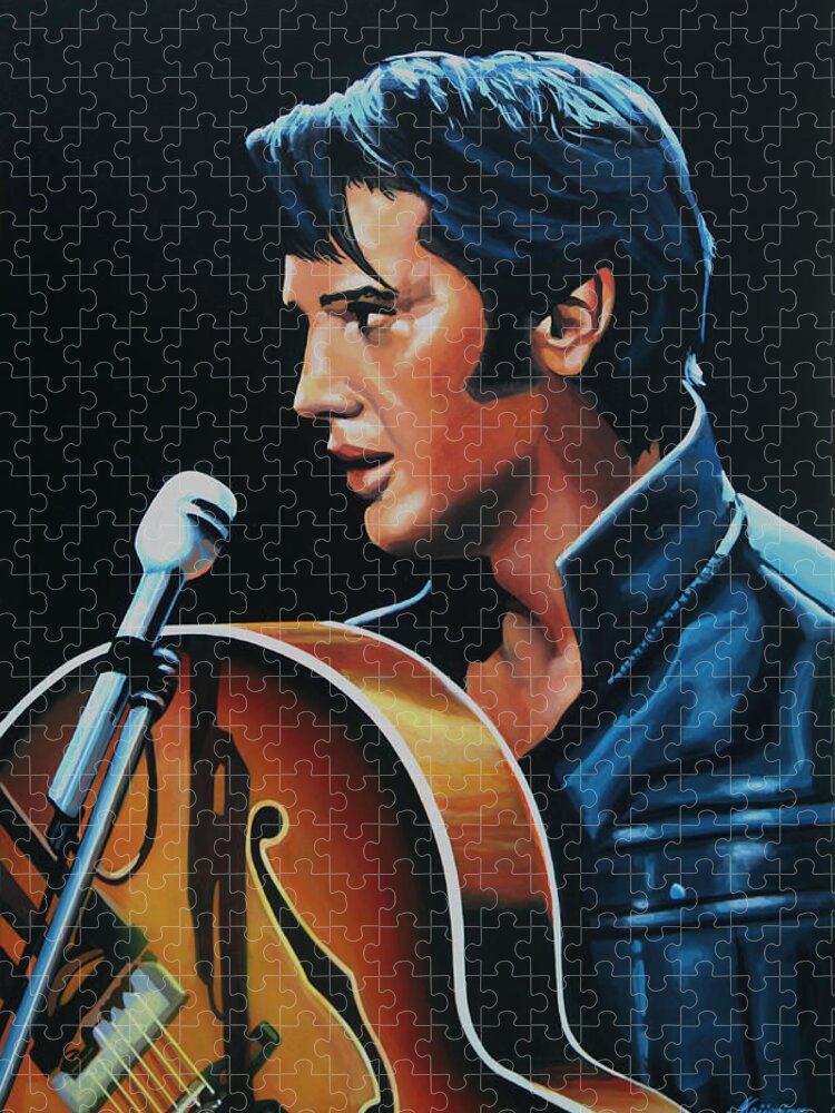Elvis Jigsaw Puzzle featuring the painting Elvis Presley 3 Painting by Paul Meijering