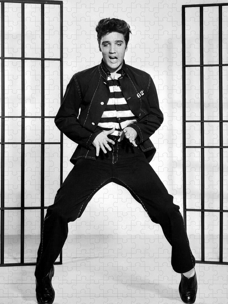 Elvis Presley Jigsaw Puzzle featuring the photograph Elvis Presley in Jailhouse Rock 1957 by Mountain Dreams