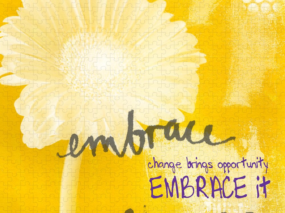 Yellow Jigsaw Puzzle featuring the painting Embrace Change by Linda Woods