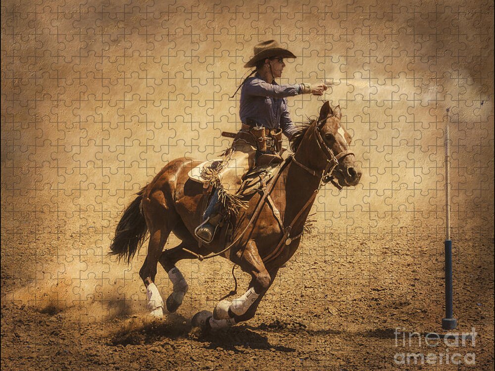 Mounted Shooting Jigsaw Puzzle featuring the photograph End of Trail Mounted Shooting by Priscilla Burgers