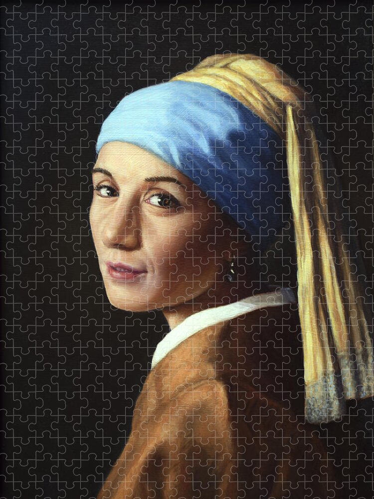Girl With A Pearl Earring Jigsaw Puzzle featuring the painting Erika with a pearl earring by James W Johnson