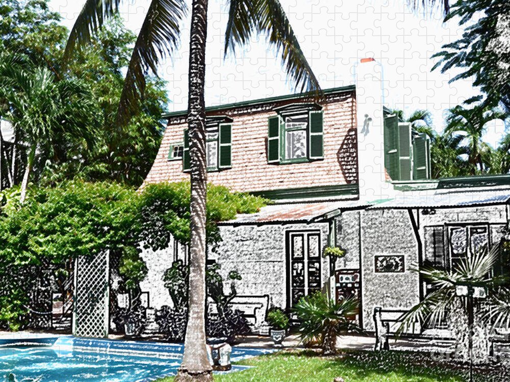 Hemingway House Jigsaw Puzzle featuring the digital art Ernest Hemingway House Writing Studio Key West Florida Colored Pencil Digital Art by Shawn O'Brien