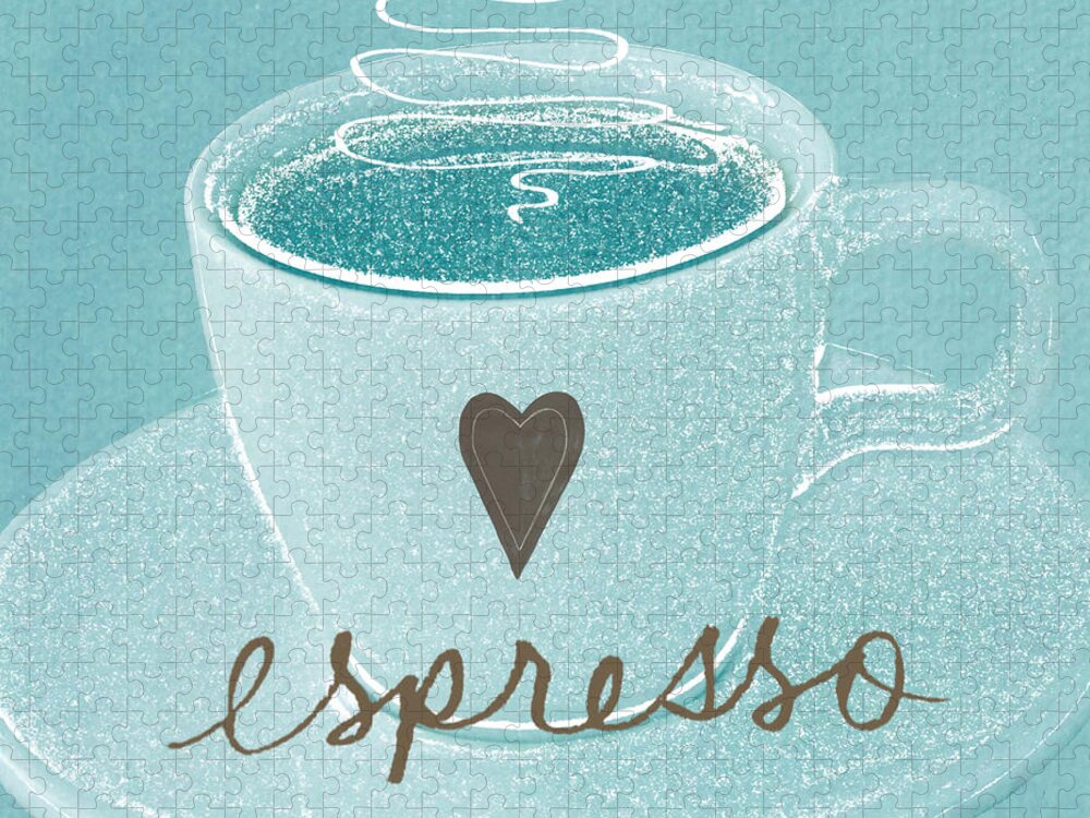 Espresso Jigsaw Puzzle featuring the painting Espresso Love in light blue by Linda Woods