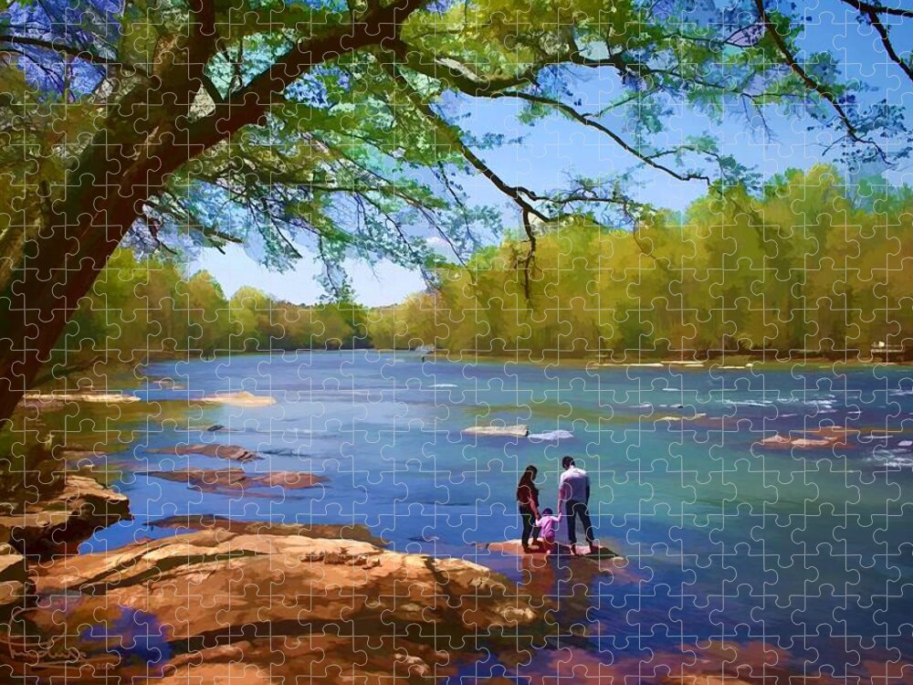 Landscape Jigsaw Puzzle featuring the digital art Exploring the River by Ludwig Keck